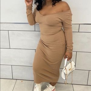Brown/nude  off the shoulder dress